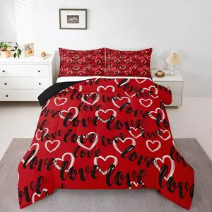 Black Red White Comforter Set,Valentine's Day Comforter Love Heart Bedding Set Romantic Duvet Insert 1