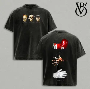 Legend Icons Acid Washed Graphic T-Shirt – 240GSM Heavyweight Cotton Oversized Boxy Fit Streetwear Tee, Boxing Sport Pop Culture Hand Symbols Print, Y2K Retro Grunge Vintage Faded Unisex Shirt