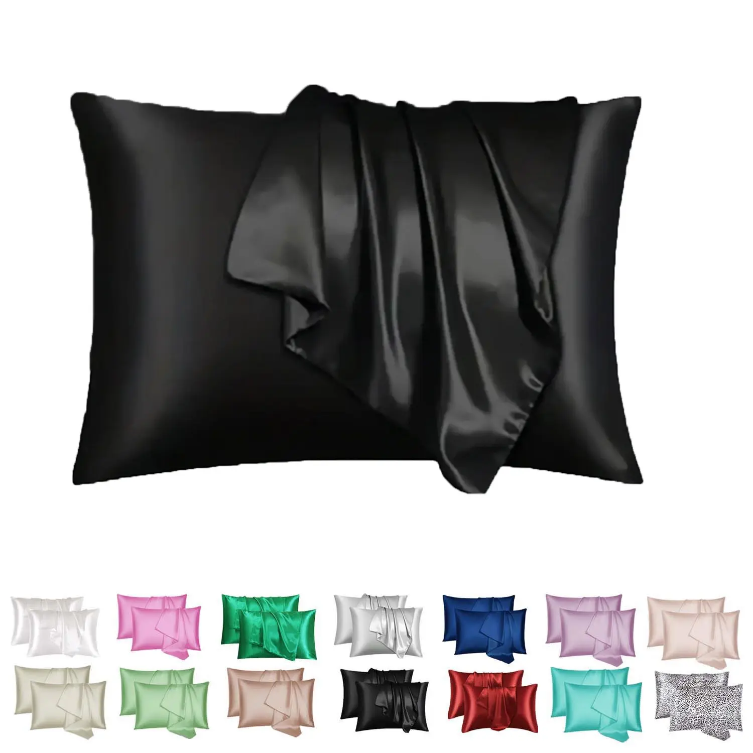 2/4-Pack Black Satin Silk Pillowcases - Cooling Luxurious Gentle on Skin Hair Care Pillow Covers - Envelope Closure Wrinkle-Resistant Beauty Sleep Bedding for Bedroom, Hotel & Guest Room (Unisex Gift, No Pillow Core)