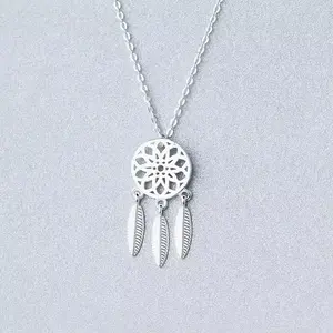 925 Sterling Silver Dreamcatcher Necklace – Boho Feather Pendant for Women