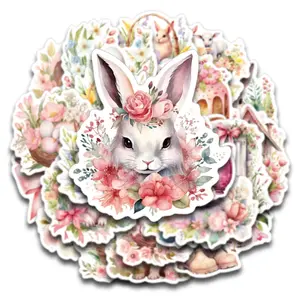 2sheets/30stickers Easter Bunny & Egg Stickers DIY Sticker Paper - Floral Pattern Sticker, Decorative Stickers, Assorted Cute Rabbit, Chick & Spring Florals Self-Adhesive Decals for Scrapbooking, Journals, Laptop & Gift Decorations, Easter Gifts