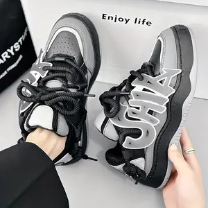 LISM Letter Luminous Bread Men's Shoes Thick Sole Dad Shoes Youth Korean Version Trendy Board Shoes Men's Walking Shoes Lace-up Casual Shoes