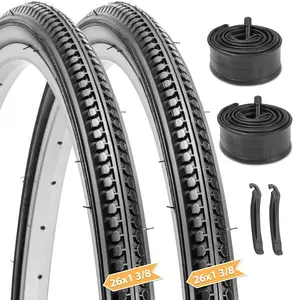 Hycline 26X1 3/8 Bike Tire Set: 2-Pack (37-590) Folding High-Density Bicycle Tires with Schrader Tubes & Tire Levers – Fits Vintage 26×1 3/8 City/Commuter Bikes