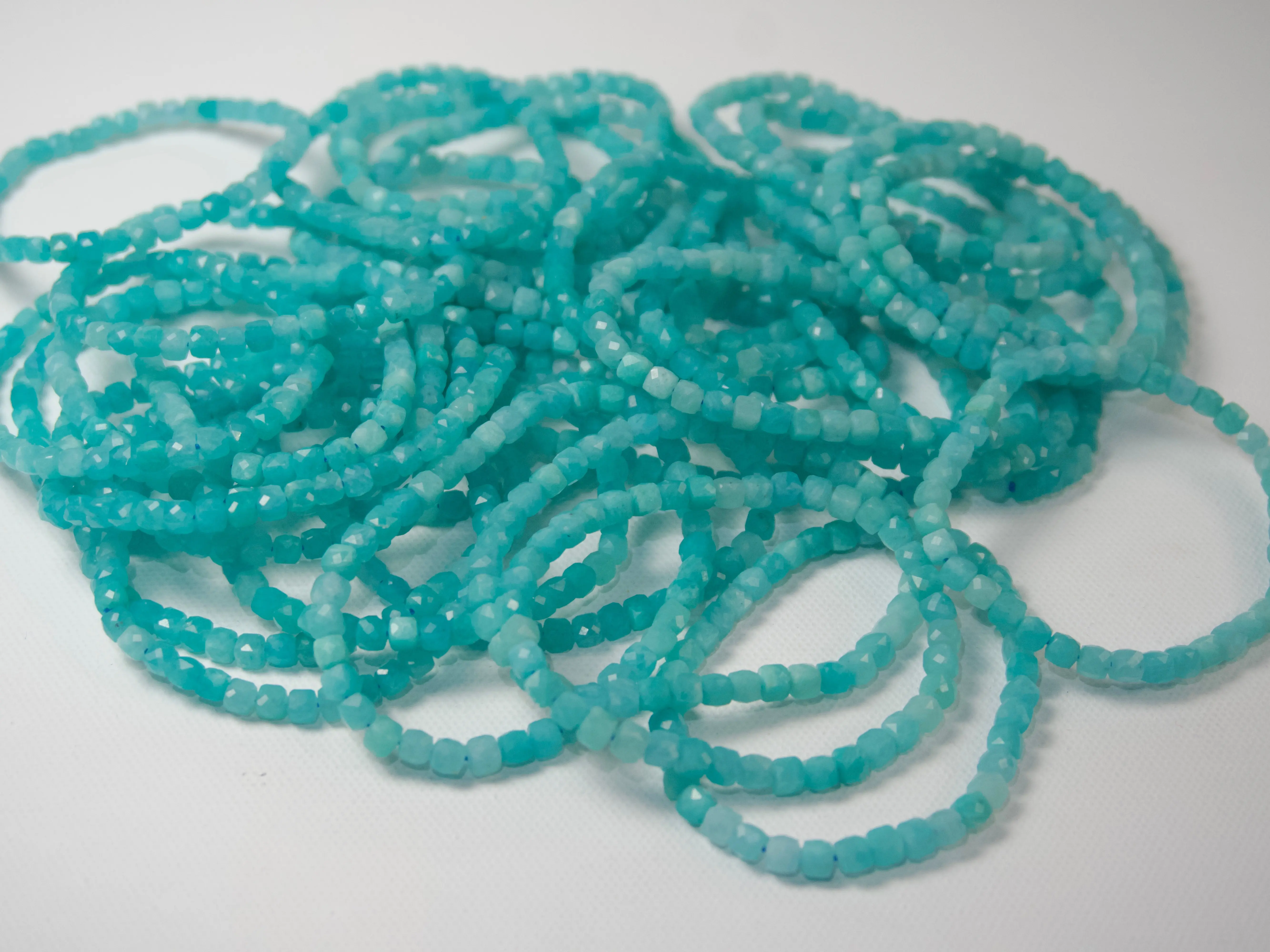 Natural Amazonite Faceted Beaded Stretch Bracelet | Genuine Blue-Green Gemstone
