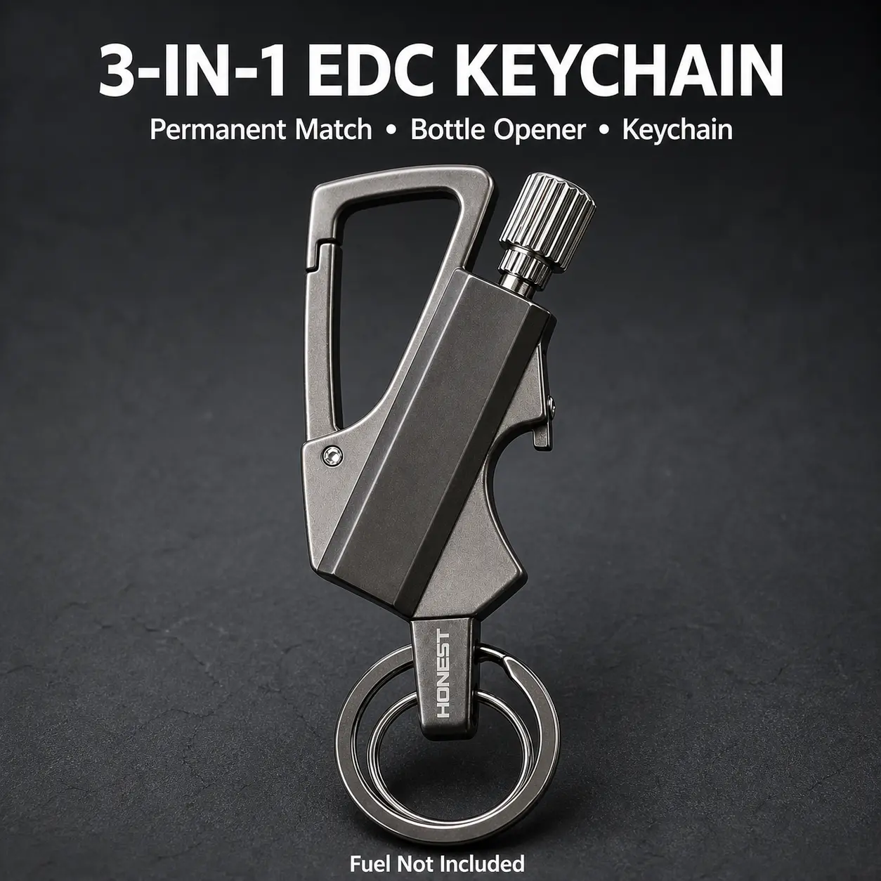 Multifunctional Stainless Steel Survival Keychain - Reusable Lighter, Folding Knife, Bottle Opener, Waterproof Outdoor Tool for Hiking, Camping, Father’s Day Gift (Kerosene Not Included)