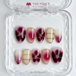 Younique Nails 2025 | SL Studio | Crimson Cocoon | 10PCS 100% Handmade Press-On Nails | Reusable Colorful Art
