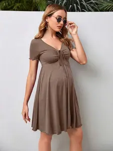ROSY x Maternity Drawstring Front Lettuce Trim Dress