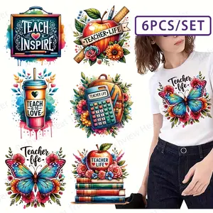 Teacher Appreciation Iron-On Patches Set, Vibrant Vinyl Heat Transfers for DIY Crafts, Perfect Gift for Educators & School Events
