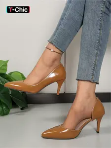 A pair of new large-size women's pointed-toe stiletto heels with side cutouts, slip-on, fashionable, Elegant, simple, comfortable, lightweight, versatile, and suitable for everyday wear
