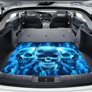 1 pcs durable car trunk mat, skull print multifunctional storage mat, easy to clean, suitable for all vehicles, durable polyester material, car interior accessories, a must-have gift for Halloween.