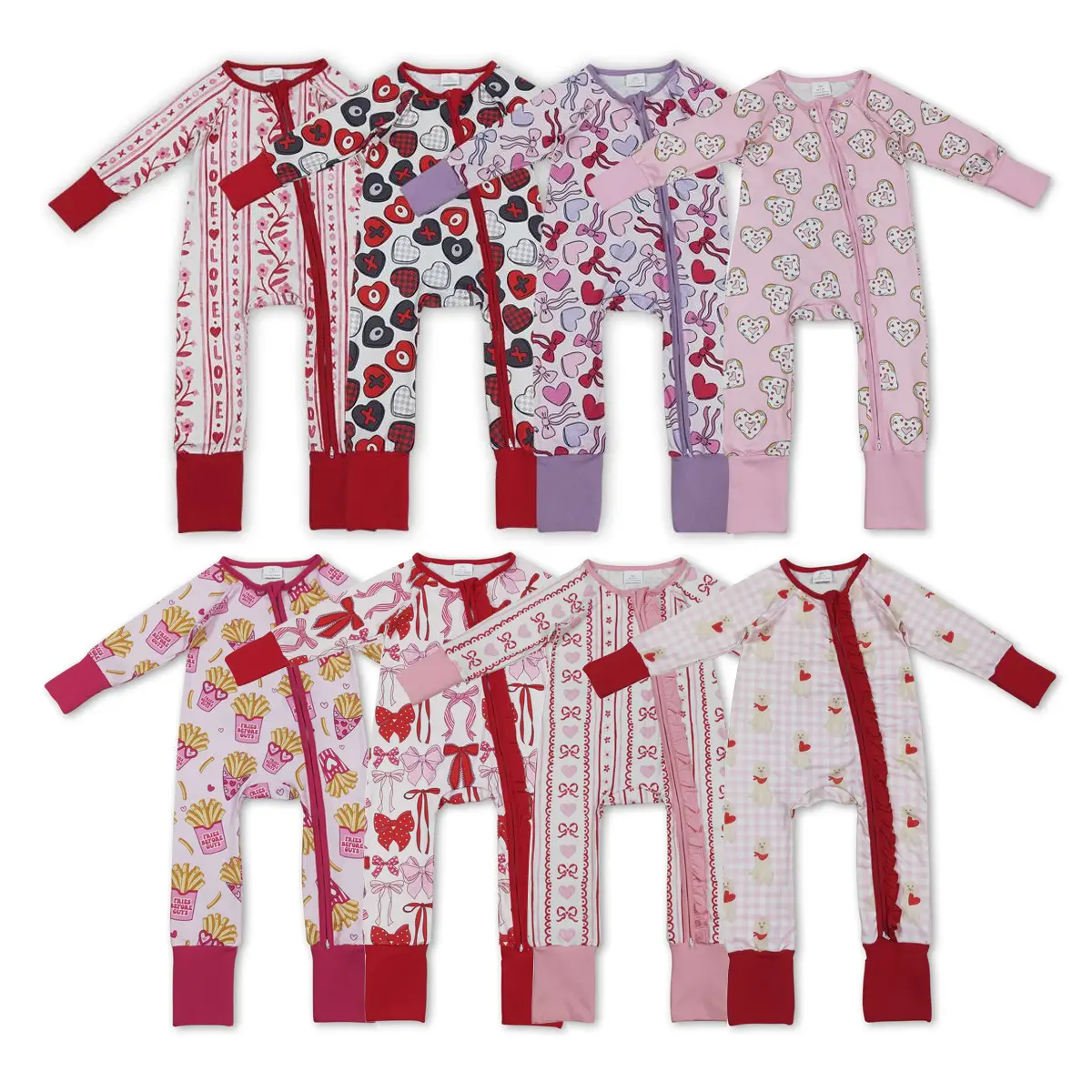 Heart Print Baby Sleepwear Set, 2-Piece Long Sleeve Crew Neck Pajamas, Cozy Comfortable Infant Clothing, Baby Girls Clothing, Easy To Wear, Festive Sleepwear, Love, Baby Clothing, Two Piece Set