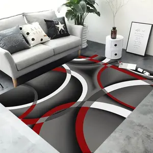 Modern Abstract 2D Wave Flannel Area Rug - Red White Grey Geometric Print Soft Mat for Living Room & Bedroom, Non-Slip Minimalist Home Decor Geometric Pattern Rug Decorative Rug #AbstractRug #2DWaveMat #ModernHomeDecor #GeometricCarpet #NonSlipFlannelRug
