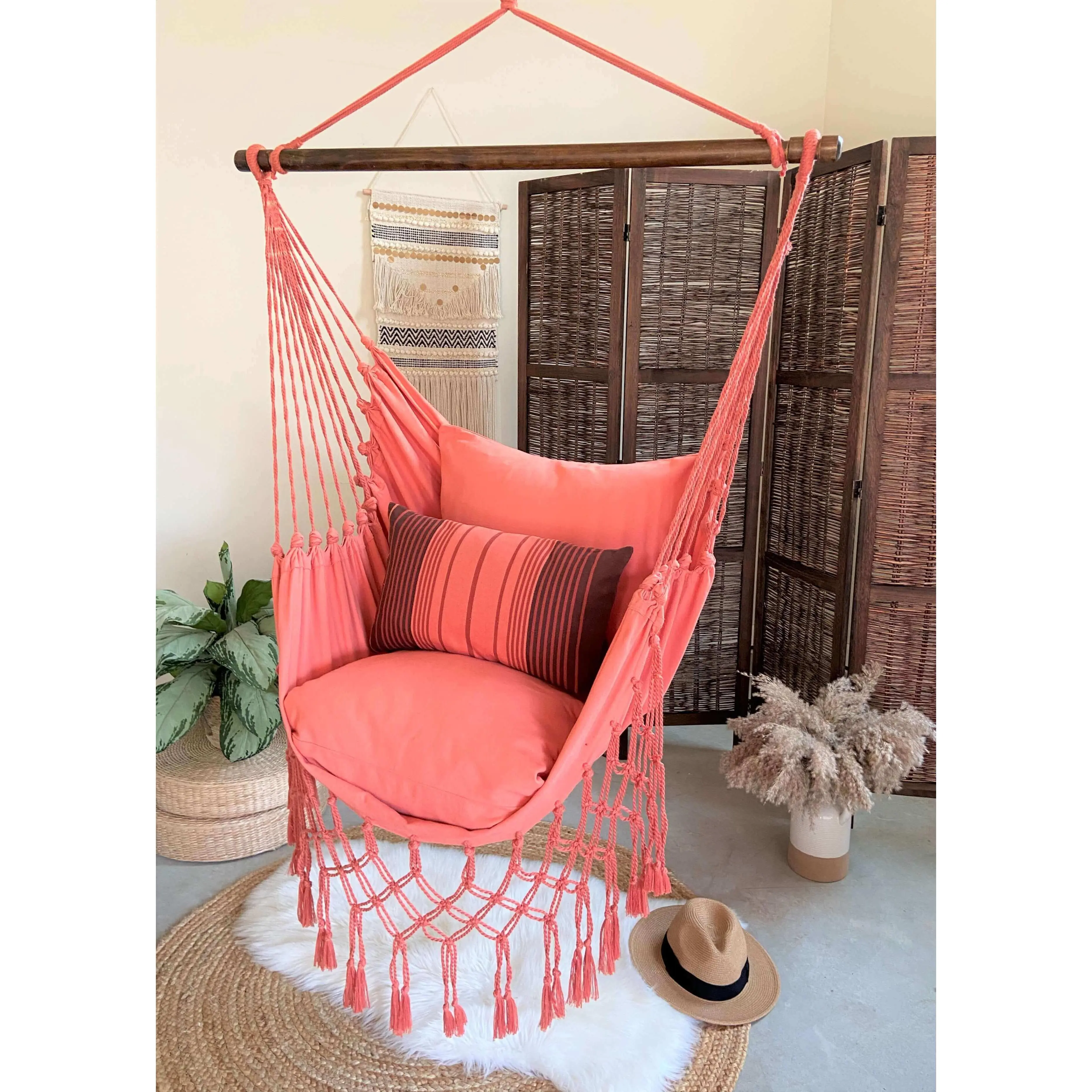 Coral Pink Macrame Hammock Chair