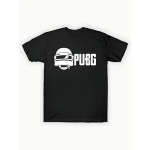 Men's 200g T-Shirt, Showa Day, National Day, Emperor's Birthday, Men's PUBG Graphic T-Shirt - Casual Short Sleeve Crew Neck Shirt with Helmet Print, Suitable for Daily Wear - Summer Knit Fabric, Regular Fit