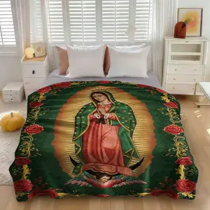 Saint Mary Pattern Print Blanket Series, Bedding Decorative Blanket, Warm Soft Micro Flannel Throw, Gift for Family Friends, Figure Print Blanket