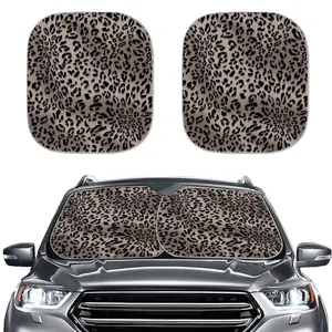 2pc Leopard Print Car Windshield Sun Shades,Foldable&Space-Saving Windshield Cover Fit for All Vehicles,Durable Auto Front Window Cover for Women&men Fun Car Accessories