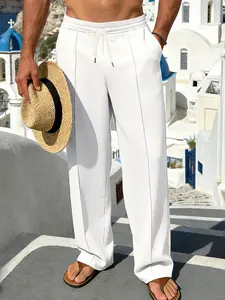 Plus Size Men's Casual Suit Pants, Fashionable Straight Leg, Business Casual, Perfect for Office, All Seasons, Ideal Gift