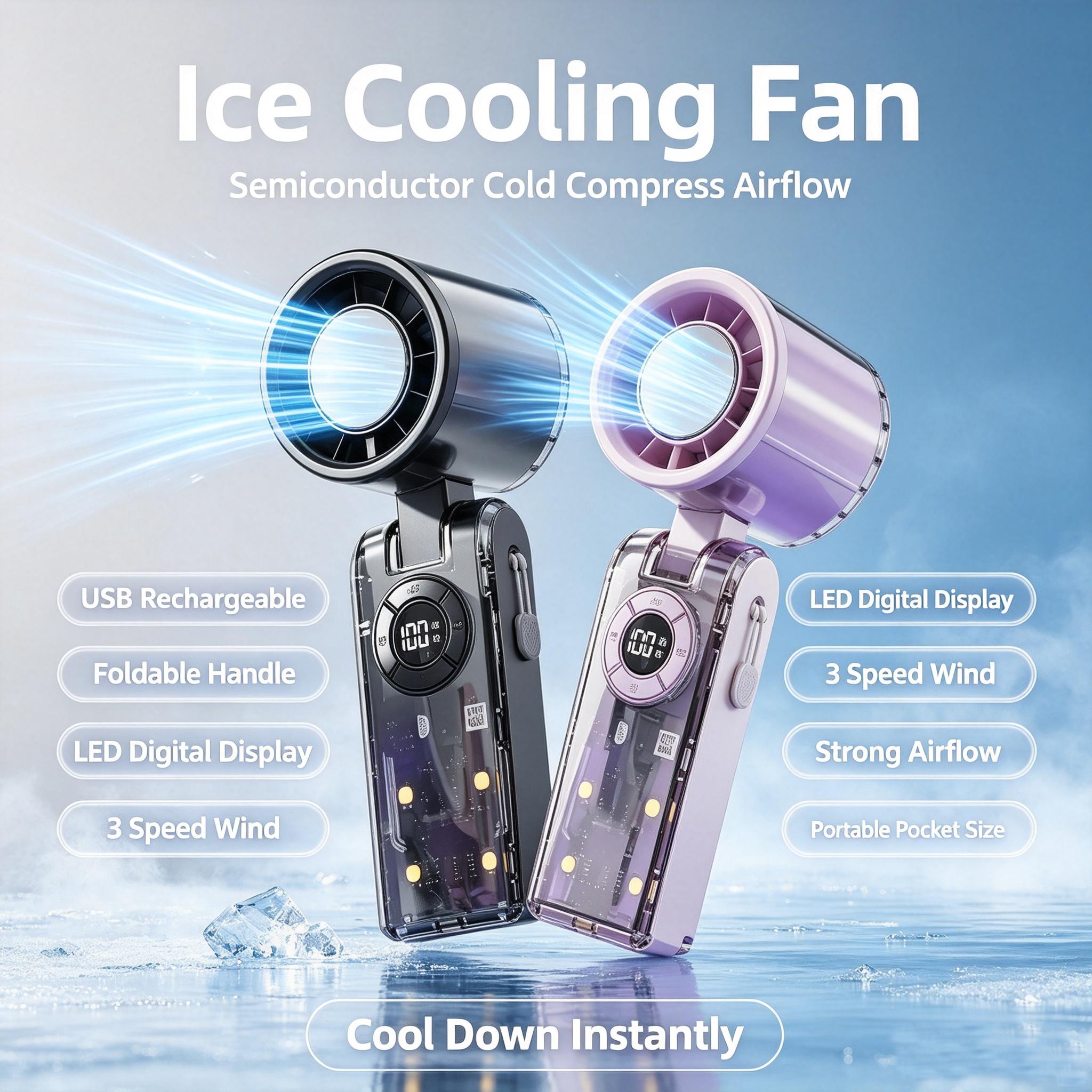 Foldable Ice Compress Handheld Cooling Fan Foldaway Portable Fan Portable Camping Fan