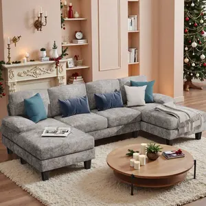 Sectional Sofa Couches For Living Room, U Shaped Modular Sectional Sofa, Convertible Sofa Bed 6 Seats Sectional Sleeper Sofa Comfy Couch With Adjustable Backrest
