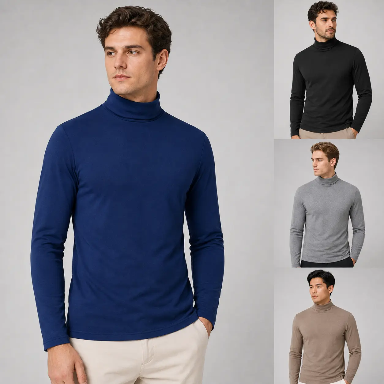 YUYANGDPB Men's Turtleneck Thermal Shirt Set 2-Pack - Lightweight Stretch Pullover Base Layer for Work Casual Travel, Soft Slim-Fit Long Sleeve, US Sizing, Fall/Winter Cold Weather Warmth