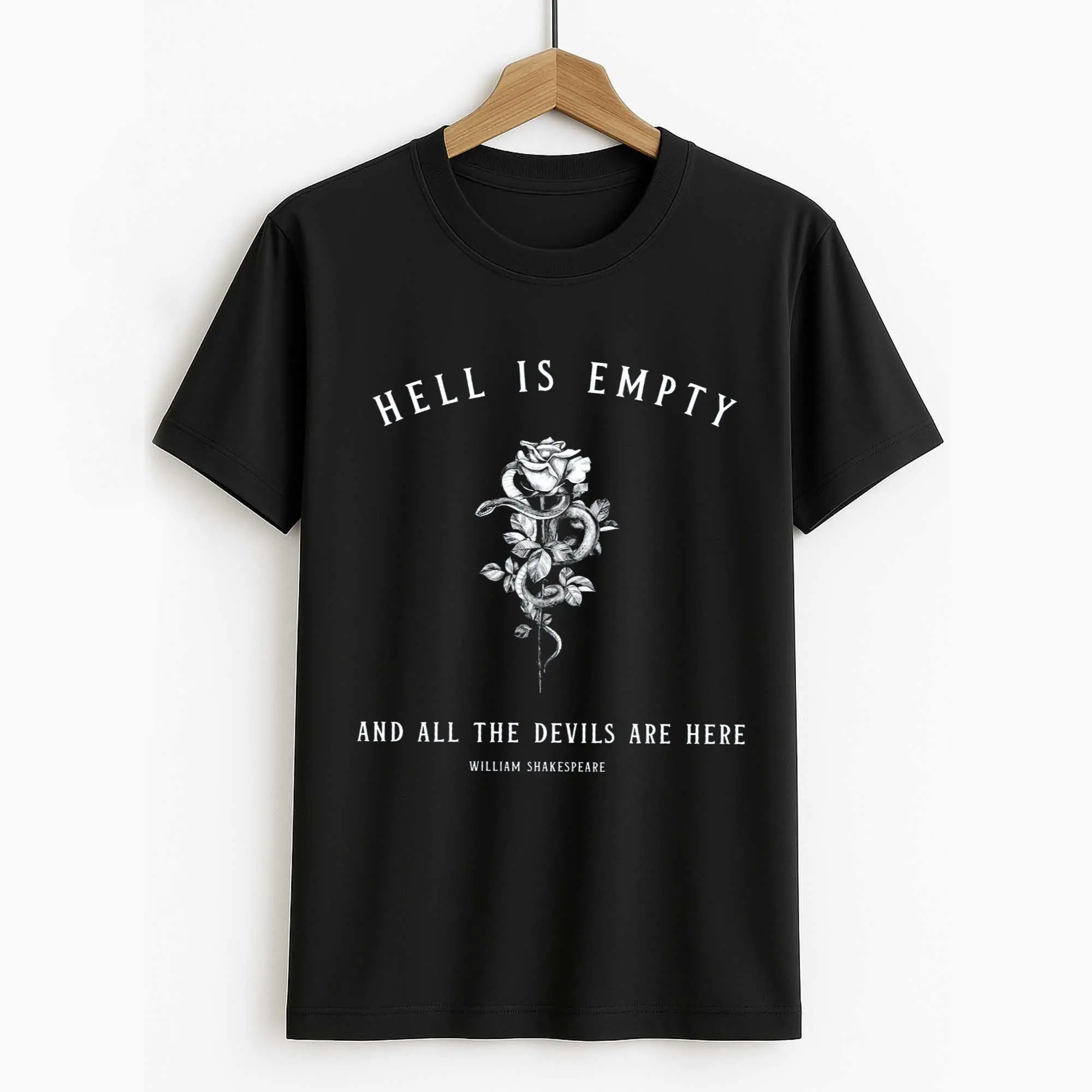 Women's Dark Academia Cotton Blend Short-Sleeve Round Neck Tee - Goth Goblincore Shakespeare Snake Graphic, Soft, Smooth, Casual, Essential, Dark Aesthetic, Valentines Day, Hangable, Basic Tops, Everyday Wear