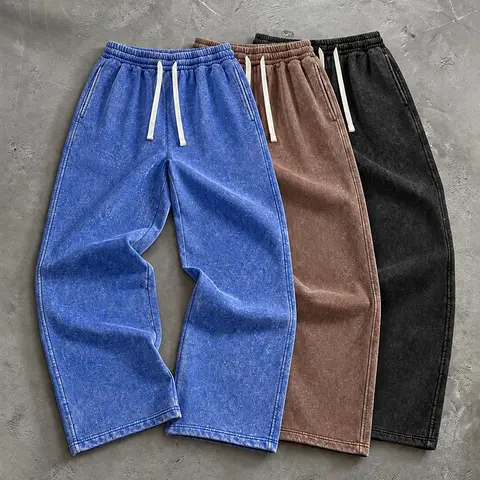 Men’s acid-wash/washable solid-color athletic casual sweatpants, suitable for all seasons, unisex, loose fit, available in two-pack and single-pack options, back-to-school apparel, first-day-of-school outfit.