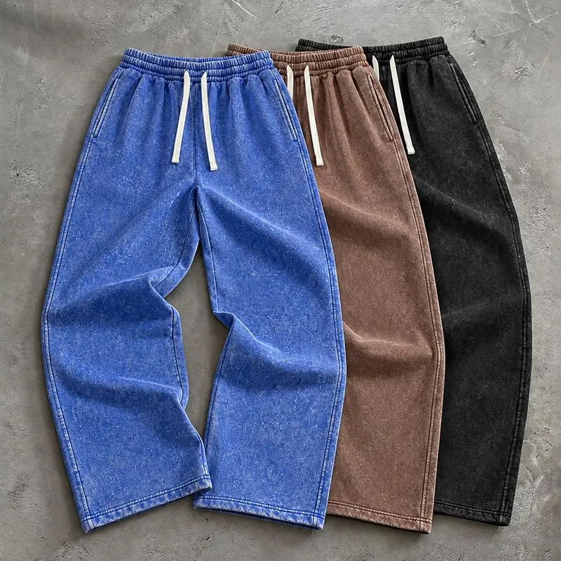 Men’s acid-wash/washable solid-color athletic casual sweatpants, suitable for all seasons, unisex, loose fit, available in two-pack and single-pack options, back-to-school apparel, first-day-of-school outfit.