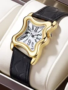 Unisex Quartz Watch Y2K Melted Twisted Design, Fashionable High-End Waterproof Vintage Style, Unique Middle-Aged Stone Quartz-Watch, Modern Fashionable Wristwatch