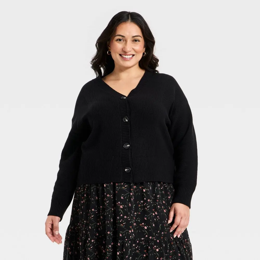 Women's V-Neck Ribbed Textured Cardigan, Polyester-Nylon Fabric Garment - Ava & Viv