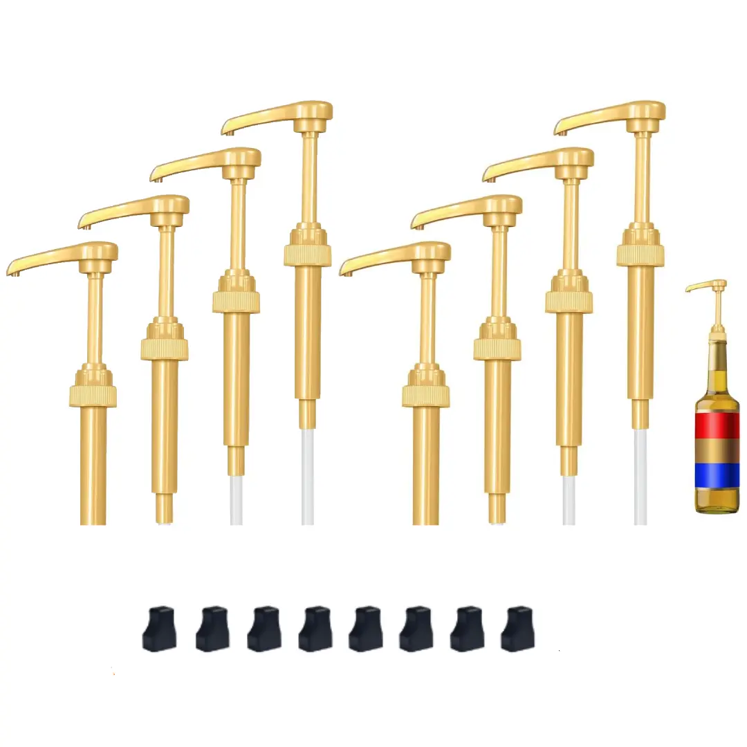 8Pcs Gold Coffee Syrup Pump Dispenser Set with Caps, Fit 750ml/25.4oz Davinci, Upouria, Jordans & 1L Plastic Monin Bottles, Syrup Pump for Coffee Bar, Kitchen & Cafe Use