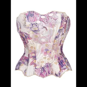 Women's Random Pattern Lace Up Shapewear Tube Top, Elegant Contrast Lace Corset Top, Tummy Control Shapewear for Women Downtown Girl Clothes, Body Shapewear, Tummy Tuck Garment Womenswear Compression