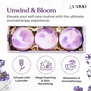 Lavender Bath Bombs for Women - Lavendar Bath Bomb with Shea Butter & Essential Oils - Mega Foaming, Relaxing, Moisturizing, for Stress Relief & Dry Skin - 3 x 100g - Gift Set