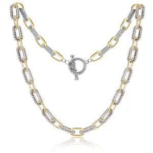 Aprilery Trendy Two-Tone Chain Necklace for Women - 18.9 Inch Silver & Gold Link Design, Hypoallergenic & Durable, Perfect Gift for Special Occasions