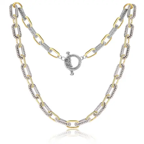 Aprilery Trendy 2-Tone Chain Necklace - 18.9 in Silver & Gold Link, Paperclip Toggle, Hypoallergenic, Durable, Electroplating, Lead/Nickel Free, Mixed Metal Layering Statement Jewelry Gift, Decorative Female Necklace