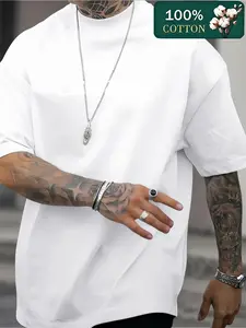 Men's Pure Cotton Casual Short Sleeve T-Shirt, Spring Summer Geometric Print, Breathable Round Neck, Comfortable Outdoor Wear