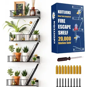 4 Tier Fire Escape Wall Shelf – New York Decorative Floating Shelf – Wall Art Ladder Shelf – Black Metal Trinket Shelves for Bedroom, Home, Office, Storage and Display - Giftable Option