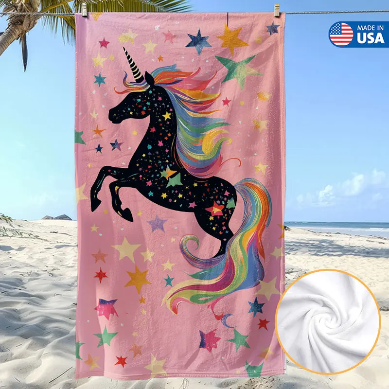 Personalized Kids Bath Towel - Custom Name, Colorful Butterfly/Unicorn, Stars, Soft Fabric, Lightweight, Quick-Dry Unisex Pool/Beach Swim Towel for Girls, Vacation Gift