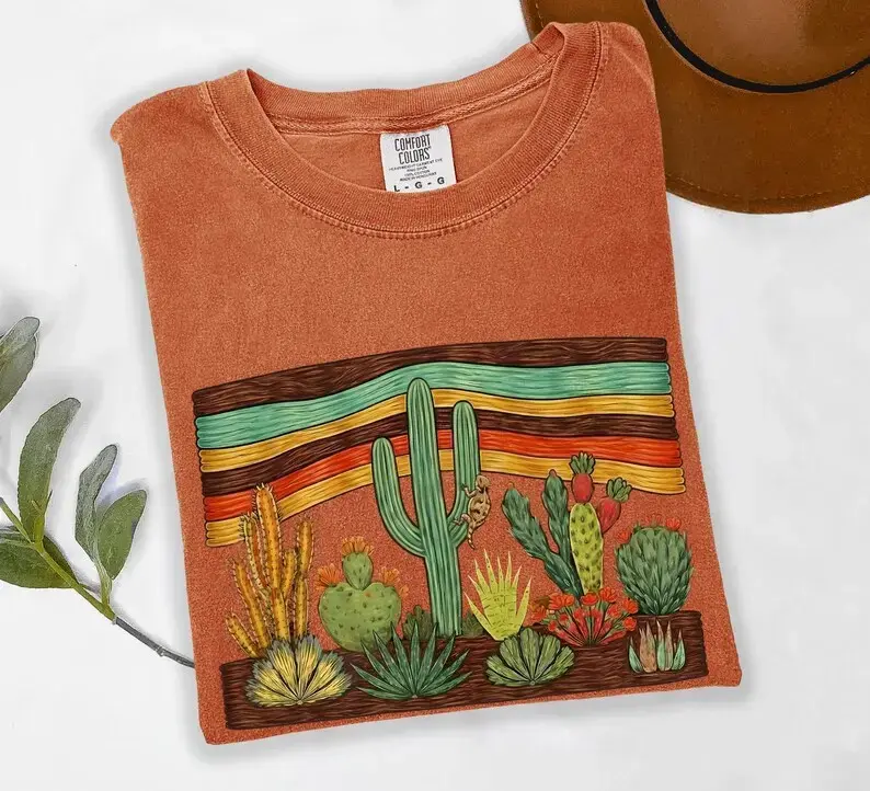 Comfort Colors Desert Cactus Shirt, Southwest Cactus Tee, Boho Western Shirt, Arizona Desert Graphic Tee, Retro Desert Shirt