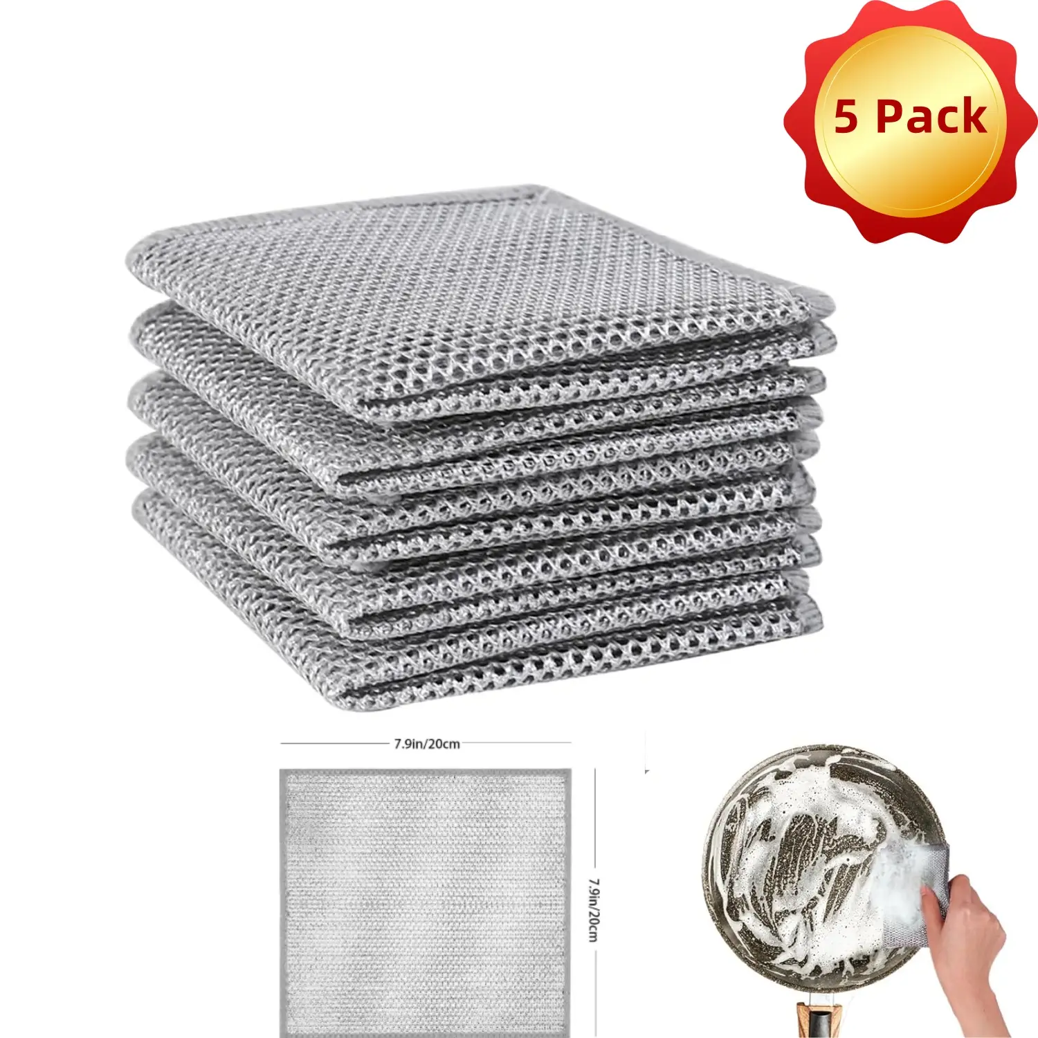 2Pcs/5Pcs Double Layer Wire Dishwashing Rags Non-Scratch Multipurpose Sturdy Wire Cleaning Cloth Towel for Kitchen, Stove Top Cotton Steel Household