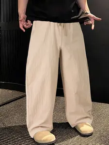 Men's Casual Loose Wide Leg Pants, Drawstring Waist, 95% Linen 5% Polyester, Simple Fashion for Indoor Parties Outdoor Activities
