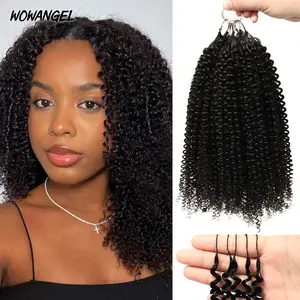 WOWANGEL Feather Crochet Human Hair Extensions Kinky Curly Miracle Knots Human Hair Pre-Separated Feather Knotless Invisiable With String 100% Human Hair Lightweight & Reusable For Women Easy Braiding Natural Black