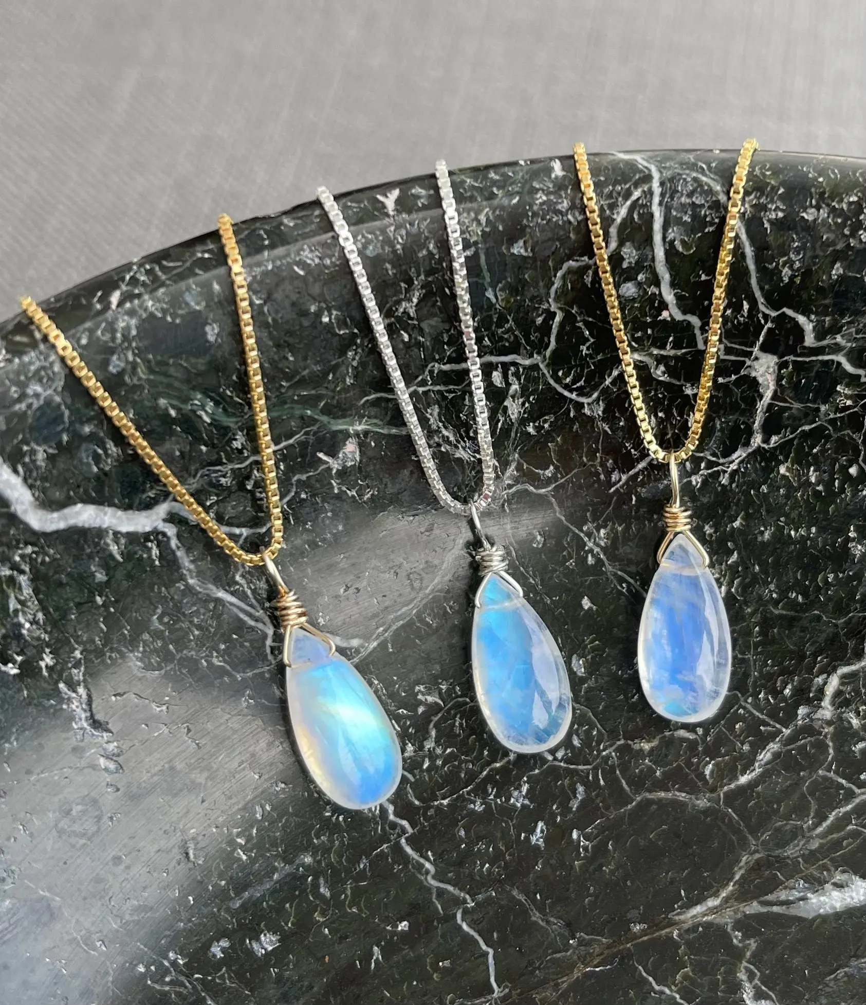 Moonstone Gemstone Teardrop Pendant Necklace