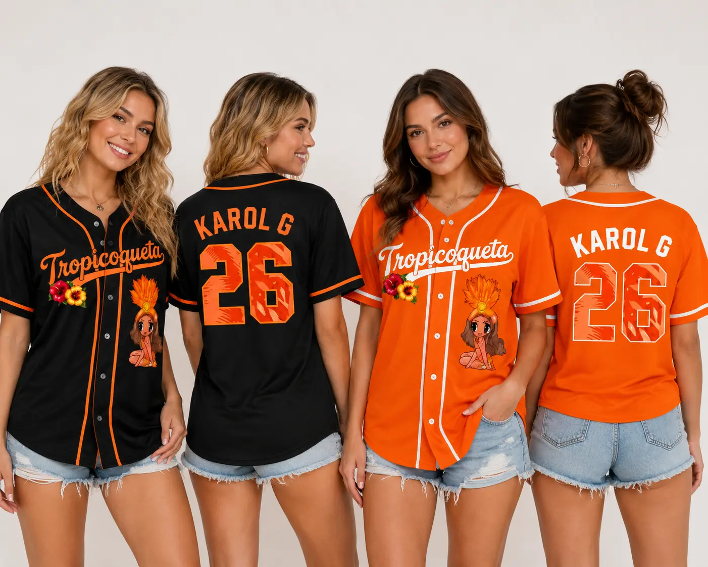12 Design Orange Tropicoqueta Girl Doll Baseball Jersey, Viajando Por El Mundo Tropitour 2026 Shirt, Latina Music Dancer La Bichota Short Sleeve Country Music Shirt, Gifts Fan