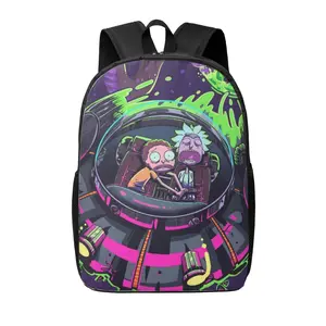 Rick and Morty Lightweight Anime Rucksack All Over Print Casual Backpack for Travel Hiking Laptop Backpack Daily Essentials Camping Daypack Computer Backpack Mr. Meeseeks Pickle Rick Gift for Fans