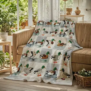 Soft Flannel Blanket, Adorable Green Head Duck & Water Scene Print Warm Cozy Nap Throw, Durable Home & Office Couch Blanket, Bedroom Decor Accessories, Farmhouse Wildlife Decor