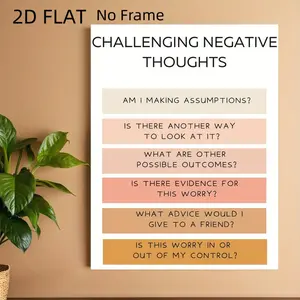 [2D Flat]1pc <Face Negative Thoughts>High-Definition Canvas Decorative Painting 11.8* 15.7inch (30* 40cm )Wooden Framed - Modern Minimalist Mental Health Awareness and Behavior Home Decoration, Can Be Directly Hung in Living Room, Bedroom