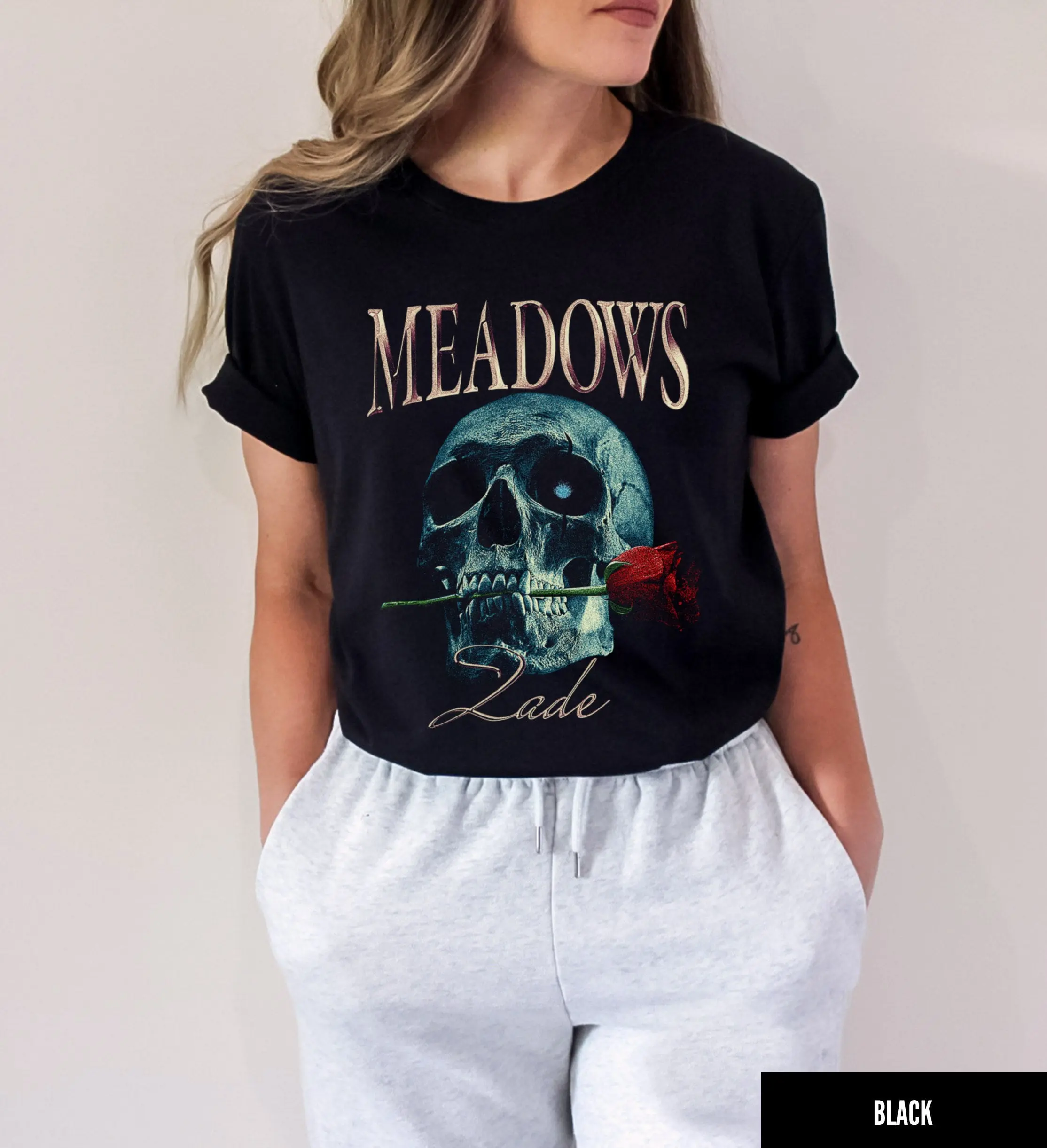 Zade Meadows Shirt Haunting Adeline Merch Bookish Merch Hunting Adeline Booktok Shirt Dark Romance Gift Bookish Shirt Women's Black Cotton Top with Skull & Rose Design Summer Sleeve Women'swear Tops