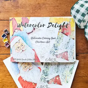 Watercolor Coloring Book "Christmas Cards",20 Christmas Cards,100% Artist Grade Cotton Paper, Watercolor Delight,10sheets + Beginner's Guide