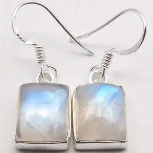 Luxury Natural Moonstone Gemstone White Blue Drop Earrings Bridal Engagement Jewelry Fine Studs for Women