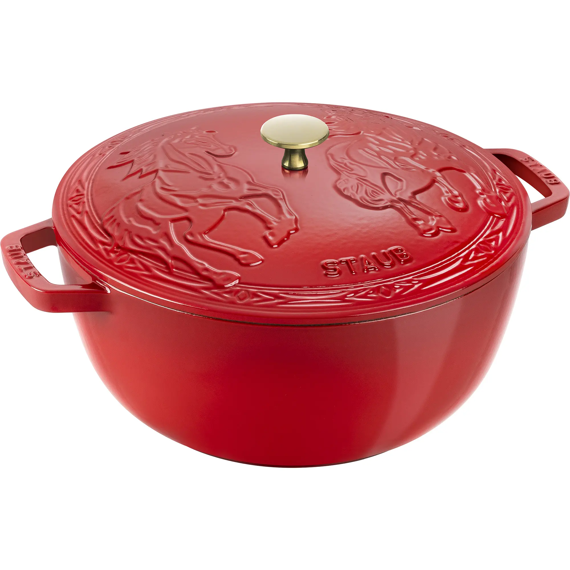 Staub Cast Iron Essential French Oven, Dutch Oven, 5-quart, serves 5-6, Made in France, with Horse Lid Staub Cast Iron Essential French Oven, Dutch Oven, 5-quart, serves 5-6, Made in France, with Horse Lid